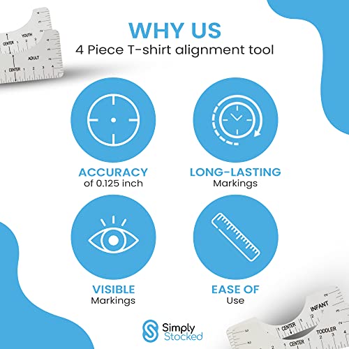 Simply Stocked Tshirt Ruler Guide for Vinyl Alignment - 4 Pcs of PVC T Shirt Rulers to Center Designs for Heat Press - 10 Inch Guides for T-Shirts of All Sizes (Transparent - Small)