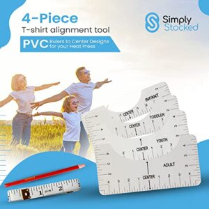 Simply Stocked Tshirt Ruler Guide for Vinyl Alignment - 4 Pcs of PVC T Shirt Rulers to Center Designs for Heat Press - 10 Inch Guides for T-Shirts of All Sizes (Transparent - Small)