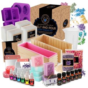 craftzee large soap making kit – diy kits for adults and kids supplies includes soap base, soap cutter box, silicone loaf molds, fragrances, rose petals & more melt and pour soap kit