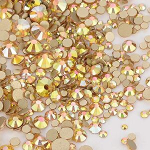 dowarm 2650 pieces glue fix glass flat back crystal rhinestones round gems, 6 sizes 1.5mm – 6.5mm, non hotfix flatback crystals loose gemstones for crafts nail face art clothes (metal sunlight/gold)