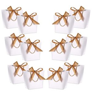 WantGor Gift Bags with Handles 10x7.5x3 inch Christmas Paper Party Favor Bag Bulk with Bow Ribbon for Birthday Wedding/Bridesmaid Celebration Present Classrooms Holiday(White, Medium- 12 Pack)