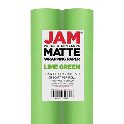 JAM PAPER Gift Wrap - Matte Wrapping Paper - 25 Sq Ft - Matte Lime Green - 2/Pack