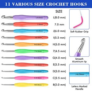 Inscraft 82 Pcs Crochet Hook Set, 19 Sizes 0.6mm-8mm(L), Ergonomic Soft Grip Handles Crochet Needles (11 Sizes) Kit with Bag for Arthritic Hands, Crochet Starter Kit for Beginners Knitting Yarn Lovers