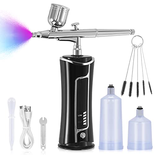 Fasnd Auto Cordless Airbrush kit with Compressor Display, Intelligent Spraying Portable Handheld Rechargeable Airbrush Set for Painting Cake Decor Barbers Makeup Nail Art Model Coloring