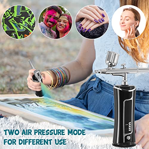 Fasnd Auto Cordless Airbrush kit with Compressor Display, Intelligent Spraying Portable Handheld Rechargeable Airbrush Set for Painting Cake Decor Barbers Makeup Nail Art Model Coloring