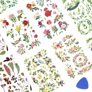 Morld 4 Pack Vintage Rub On Transfers Plant Stickers - 100 Pcs Flower Deco Sticker for Crafts, Wood, Furniture, Fabric, Journaling, Bullet Dairy, Scrapbooking, Planners, Nature Journal