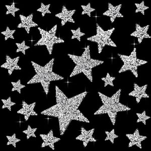 32 pieces 5 sizes iron on star patches adhesive rhinestone patches bling star shape rhinestone appliques diy for clothing jeans repair decoration
