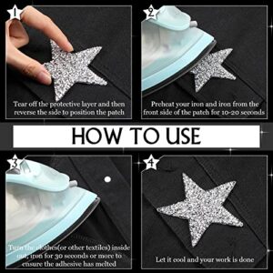 32 Pieces 5 Sizes Iron On Star Patches Adhesive Rhinestone Patches Bling Star Shape Rhinestone Appliques DIY for Clothing Jeans Repair Decoration