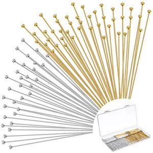 500 Pcs 2 Inch 50 mm Brass Head Ball Pins Eye pins for Jewelry Making Craft Earring Bracelet Jewelry Making Accessories Supplies (Gold, Silver)