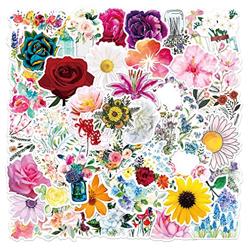 100pcs Flower Stickers Pack for Water Bottle, Cute, Vinyl, Aesthetic, Trendy, Waterproof Stickers and Decals for Hydroflask Laptop Scrapbooking Phone,Flower Gifts for Adults Women Teens Girls