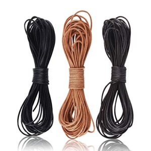 sosmar 3 rolls 5.5 yard x 1mm cowhide round leather cords rope string for jewelry making bracelet necklace jewelry making lanyards diy crafts, black, dark brown, natural brown genuine leather cord