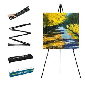 63″ tall display easel, folding instant poster easel, black steel metal telescoping art easel for display show, easy assembly with carrying bag (black, 1pack)