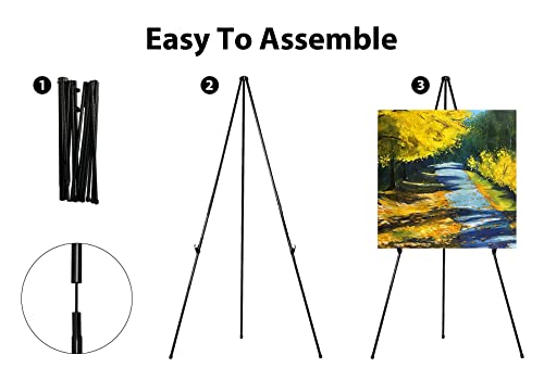 63" Tall Display Easel, Folding Instant Poster Easel, Black Steel Metal Telescoping Art Easel for Display Show, Easy Assembly with Carrying Bag (Black, 1Pack)