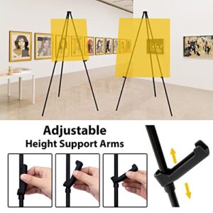 63" Tall Display Easel, Folding Instant Poster Easel, Black Steel Metal Telescoping Art Easel for Display Show, Easy Assembly with Carrying Bag (Black, 1Pack)