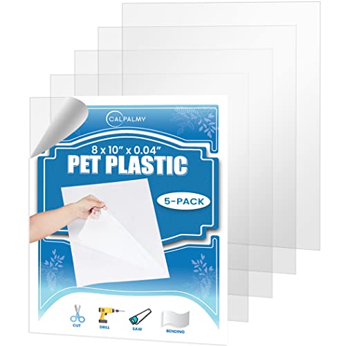 5 Pack of 8x10” PET Sheet/Plexiglass Panels 0.04” Thick; Use for Crafting Projects, Picture Frames, Cricut Cutting and More; Protective Film to Ensure Scratch and Damage Free Sheets