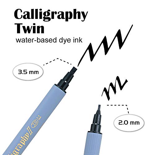 Kuretake ZIG Calligraphy Marker Pens, 12 Colors set, 2mm. & 3.5mm Dual Tip Markers, AP-Certified, Photo-Safe, Acid Free, Lightfast, Odourless, For Beginners, Made in Japan (Water-based dye ink)