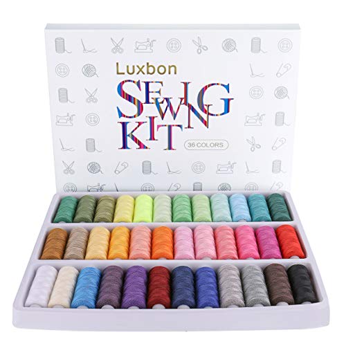 Luxbon Sewing Threads Kits 36 Colors Polyester 250 Yard Each Spools Sewing Thread Embroidery Machine Threads Quilting Thread for Hand Sewing/Machine Sewing