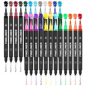 jeffniub dual brush markers pens 24 colors, no bleed caligraphy markers for adult coloring book, bullet journals supplies, lettering, drawing art watercolor markers dual tip set