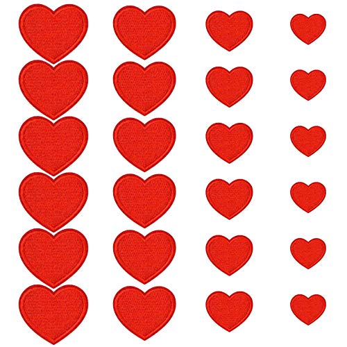 Lystaii 24pcs Red Heart Shape Iron on Patches Cute Mini Heart Iron-on sew-on Patches Embroidered Applique Decoration Patches Assorted Size Custom Patches for Clothing Jackets Backpacks Jeans Hats Bags