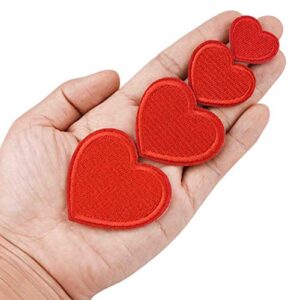 Lystaii 24pcs Red Heart Shape Iron on Patches Cute Mini Heart Iron-on sew-on Patches Embroidered Applique Decoration Patches Assorted Size Custom Patches for Clothing Jackets Backpacks Jeans Hats Bags