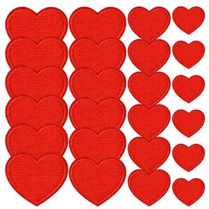 Lystaii 24pcs Red Heart Shape Iron on Patches Cute Mini Heart Iron-on sew-on Patches Embroidered Applique Decoration Patches Assorted Size Custom Patches for Clothing Jackets Backpacks Jeans Hats Bags