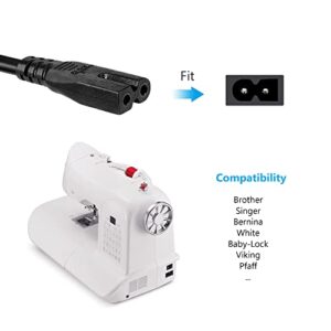 AC Power Cord Cable Compatible with Brother, Singer, White, bernina, Baby-Lock, Viking, Pfaff Sewing Machine