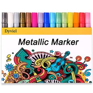 Dyvicl Metallic Markers Paint Markers, Broad Tip Paint Pens for Rocks, Halloween Pumpkin, Wood, Fabric, Glass, Ceramics, Metal, Plastic, Black Paper, Christmas Art Crafts, Set of 15