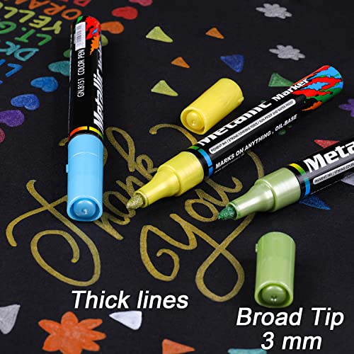 Dyvicl Metallic Markers Paint Markers, Broad Tip Paint Pens for Rocks, Halloween Pumpkin, Wood, Fabric, Glass, Ceramics, Metal, Plastic, Black Paper, Christmas Art Crafts, Set of 15