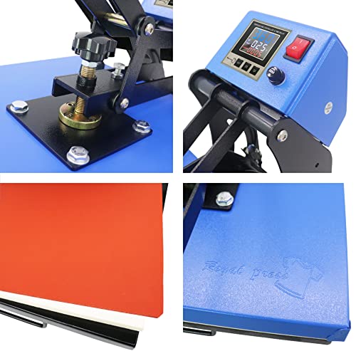 RoyalPress 15" x 15" Color LED Industrial-Quality Digital Sublimation Heat Transfer Machine T-Shirt Heat Press Machine, 15" x 15", Blue