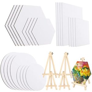 24 packs canvases for painting with 4 mini easel, canvas panels for oil watercolor canvas painting kit 8×10 5×7 hexagon round rectangle small white blank canvas boards bulk for kids adult canvas art