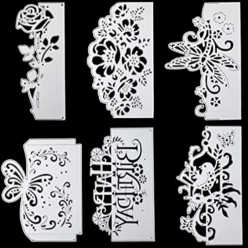 6 Piece Metal Die Cut Assorted Flower Cut Dies Birthday and Butterfly Die Cut Lace Bird Template Greeting Cards DIY Cut Template Scrapbook Album Paper Cards Embossed Decor, 6 Styles()