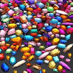500 pieces sewing gems acrylic sewing crystal mixed shapes sew on rhinestones with 2 holes for clothes sewing beads decorations (multicolor)