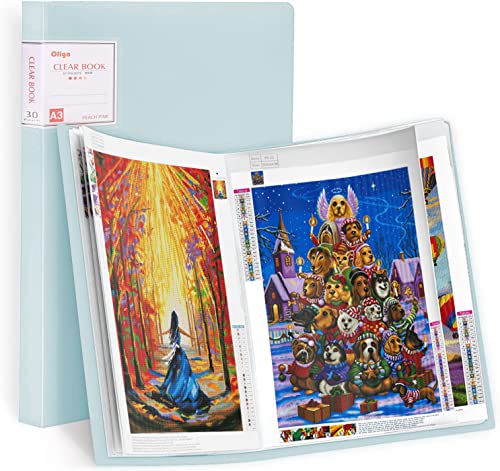 A3 Diamond Painting Storage Book, 60 Views Art Portfolio Presentations Folder with 30 Pages Protectors, 17.3x12.8in