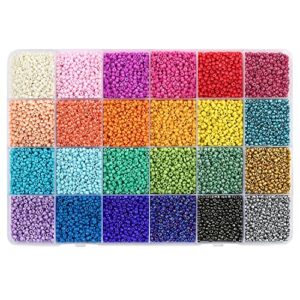 dicobd 31200pcs 2mm small glass seed beads, 24 color craft beads for bracelets jewelry making and crafts, with a storage box