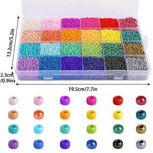 DICOBD 31200pcs 2mm Small Glass Seed Beads, 24 Color Craft Beads for Bracelets Jewelry Making and Crafts, with a Storage Box