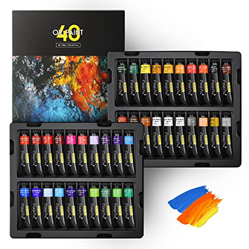 Magicfly Professional Oil Paint Set, 40 Tubes (18ml/0.6oz) including Classic, Metallic Gold, Silver & 3 White Colors, Rich Vibrant, Non-Toxic Oil Paints for Canvas Painting, Oil Paint Supplies for Artists, Hobby Painters and Beginners