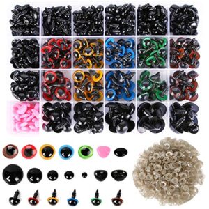 safety eyes 796pcs plastic safety eyes and noses, 6-20mm black craft doll eyes with washers assorted sizes bear nose for plush animal crochet bear toys crafts making