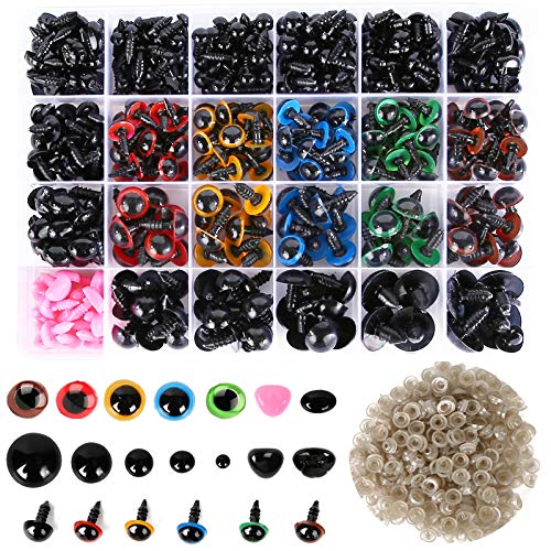 Safety Eyes 796pcs Plastic Safety Eyes and Noses, 6-20mm Black Craft Doll Eyes with Washers Assorted Sizes Bear Nose for Plush Animal Crochet Bear Toys Crafts Making