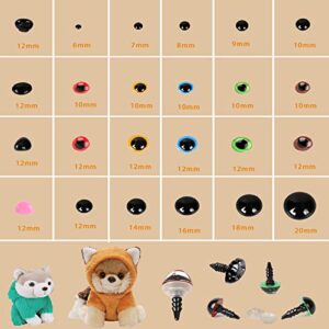 Safety Eyes 796pcs Plastic Safety Eyes and Noses, 6-20mm Black Craft Doll Eyes with Washers Assorted Sizes Bear Nose for Plush Animal Crochet Bear Toys Crafts Making