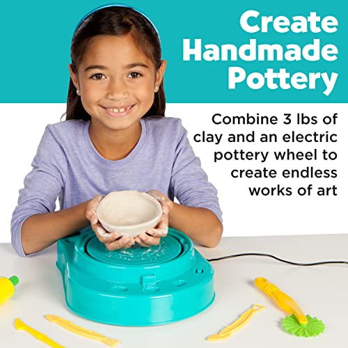 Faber-Castell Pottery Studio - Kids Pottery Wheel Kit for Ages 8+, Complete Pottery Wheel and Painting Kit for Beginners, 3 lbs of Sculpting Clay , Blue