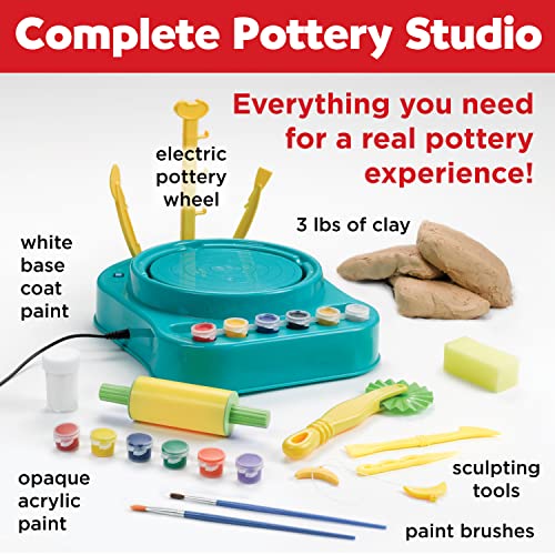 Faber-Castell Pottery Studio - Kids Pottery Wheel Kit for Ages 8+, Complete Pottery Wheel and Painting Kit for Beginners, 3 lbs of Sculpting Clay , Blue