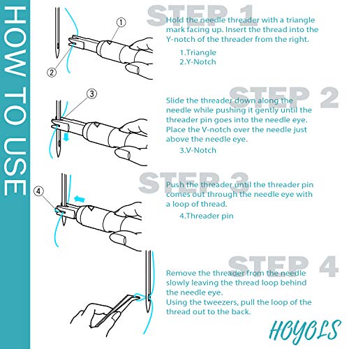 HOYOLS 2pcs Machine Needle Inserter & Threader, Sewing Machine Automatic Threader for Household Machine Threading Craft Tool (Blue & White)