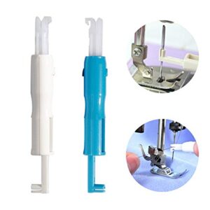 HOYOLS 2pcs Machine Needle Inserter & Threader, Sewing Machine Automatic Threader for Household Machine Threading Craft Tool (Blue & White)