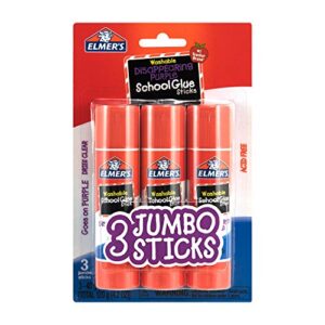 elmer’s disappearing purple school glue sticks, washable, jumbo size, 40 grams, 3 count