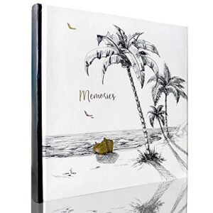 holoary photo album 4×6 160 photos two pictures per page, memo writing area for each pocket, 160 pockets 4”x6”, printed book cover travel design natural beach memories