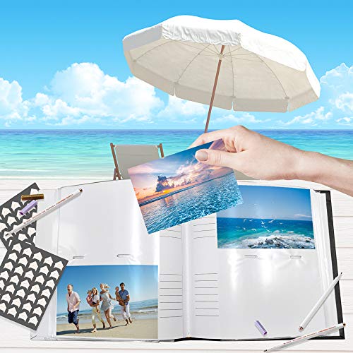 Holoary Photo Album 4x6 160 Photos Two Pictures Per Page, Memo Writing Area for Each Pocket, 160 Pockets 4”x6”, Printed Book Cover Travel Design Natural Beach Memories