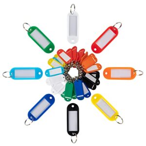 56 pcs key tags,tags with keychain can be easily attached to backpacks, pet collars and luggage, 8 different color key rings also make sorting similar items like keys much easier.
