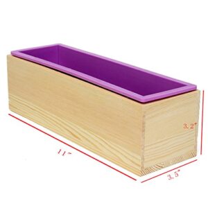 Ogrmar Flexible Rectangular Soap Silicone Mold with Wood Box DIY Tool for Soap Cake Making 42oz (Purple-2PCS)