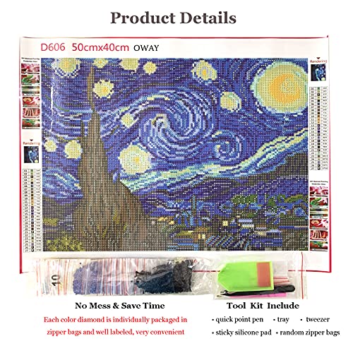 Full Drill 5D Diamond Painting 20X16 inch, OWAY Paint by Number Kits Starry Night Diamond Painting Kits for Home Wall Decor