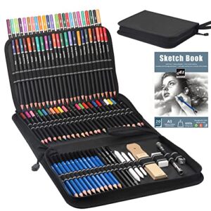 premium drawing pencil set(96pcs),including 72 colored pencils and 24 sketch kit,art pencil kit in zippered travel case, for drawing,sketching and coloring,ideal for beginner,artists and adults